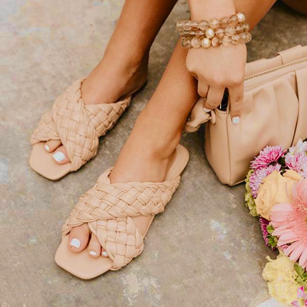 Nude Woven Straps Sandals - Picture 3 of 10
